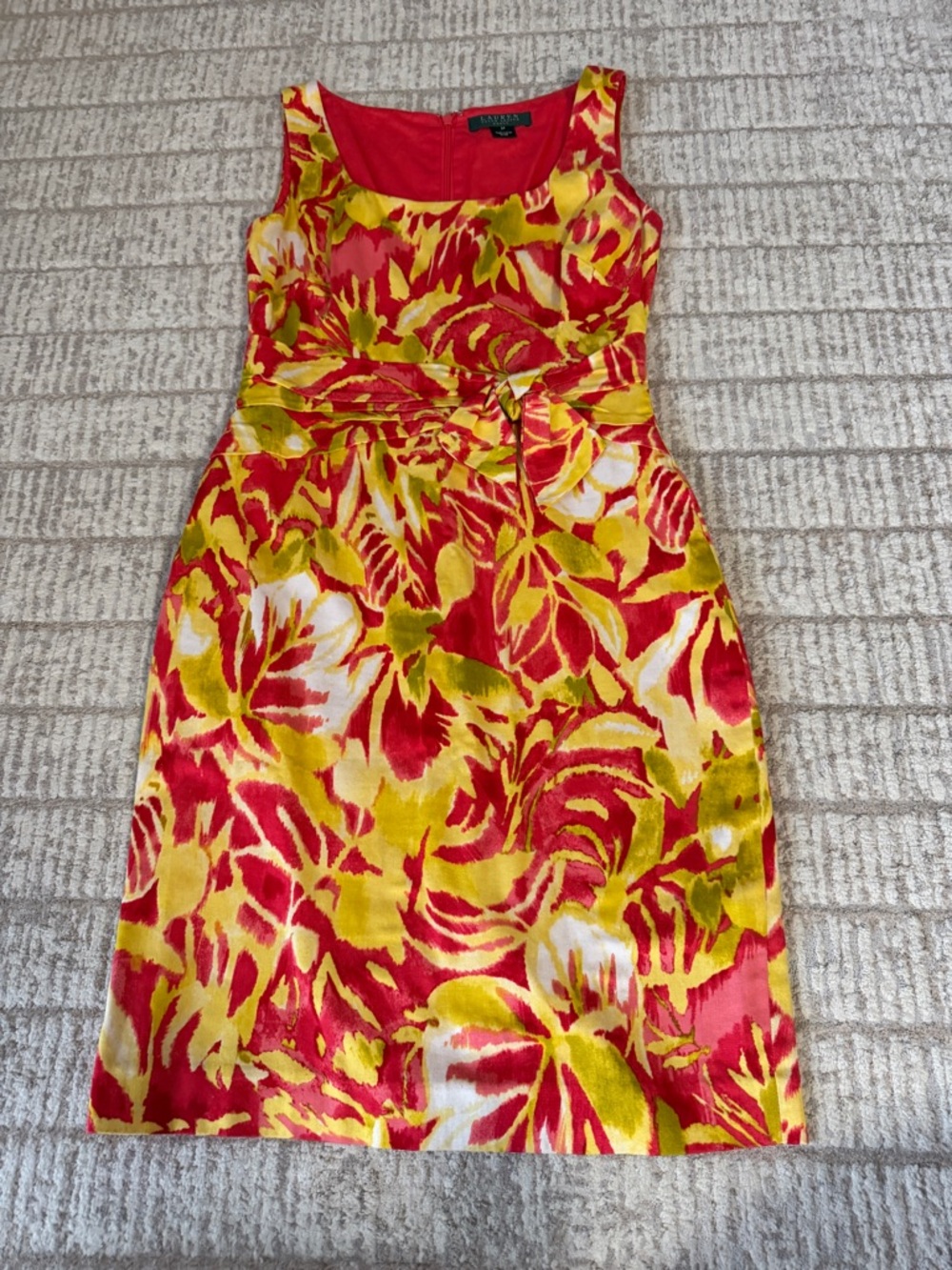 Ralph Lauren Red, Yellow & White Tropical Floral Midi Dress size 2P